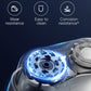 Electric shaver shaving head with circular blades and illuminated motor core view
