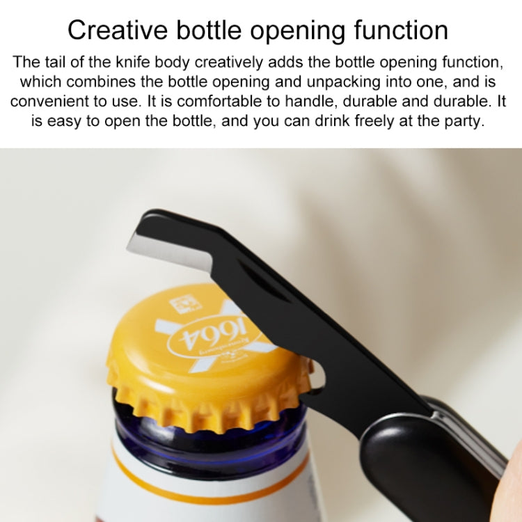 Black foldable mini knife bottle opener tip
