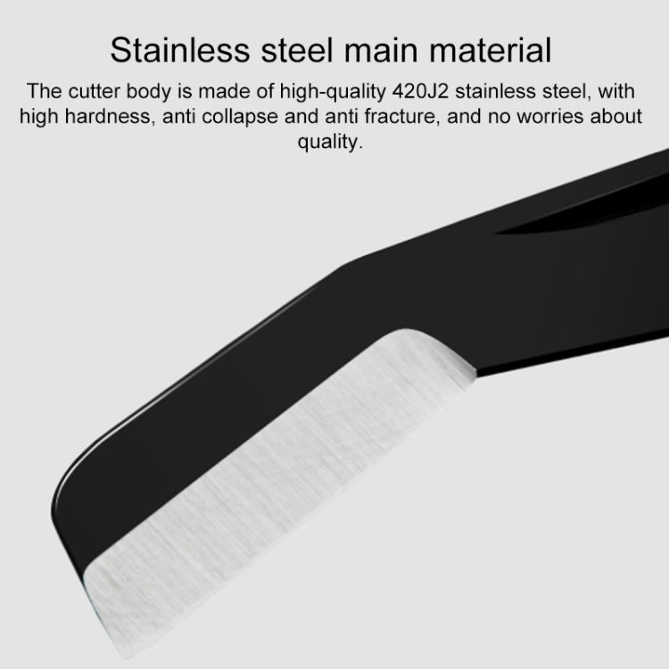 Black foldable mini knife with exposed stainless blade edge