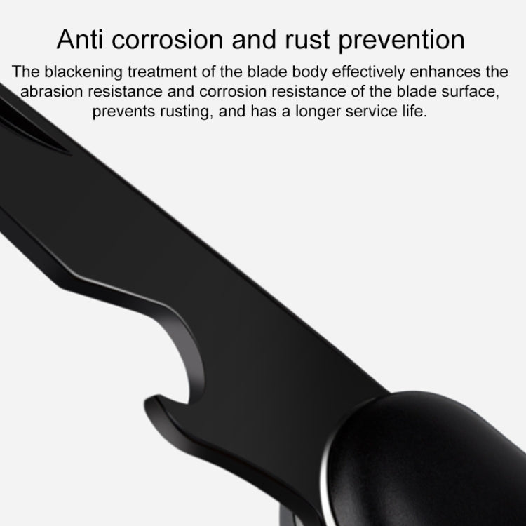 Black foldable mini knife blade and handle close-up
