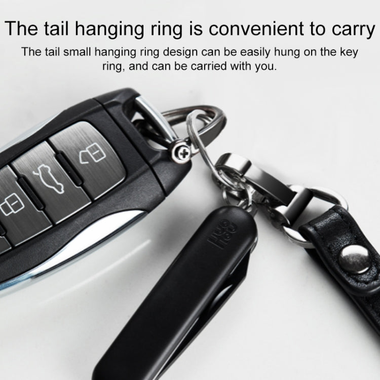 Black foldable mini knife on keychain with metal snap ring
