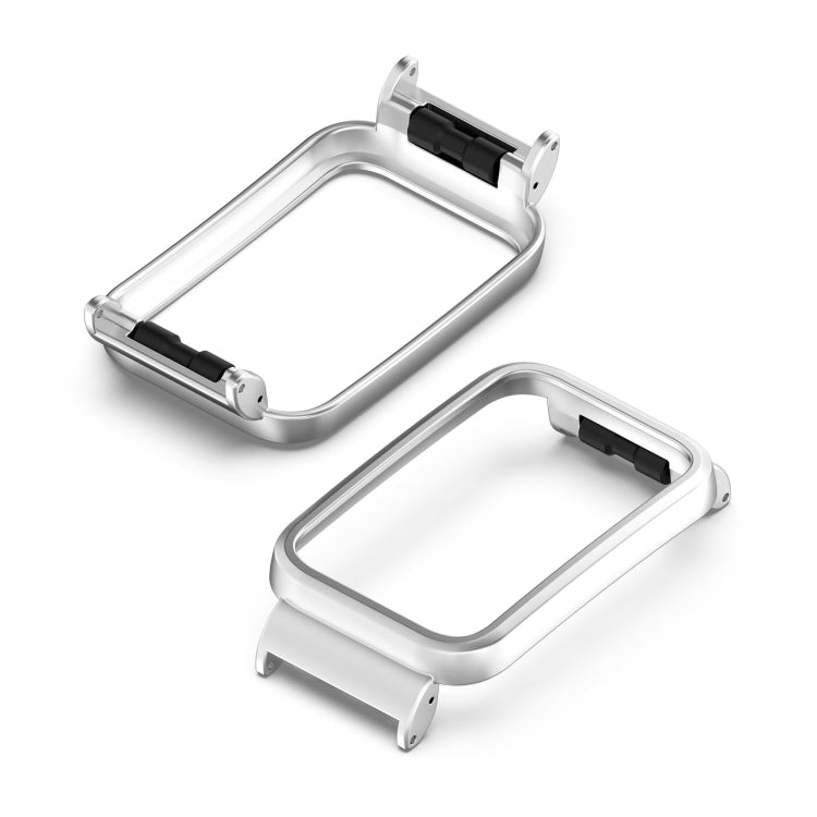 Metal watch protective case, silver-tone frame with clear window and black insert