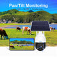 Pan-tilt outdoor security camera with solar panel and live view on a smartphone