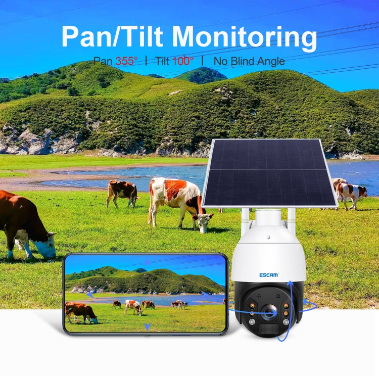 Pan-tilt outdoor security camera with solar panel and live view on a smartphone