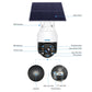 ESCAM solar security camera showing mic, speaker, and card slots on the white dome body