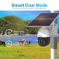 Wall-mounted ESCAM solar security camera with white housing and dark rotating lens