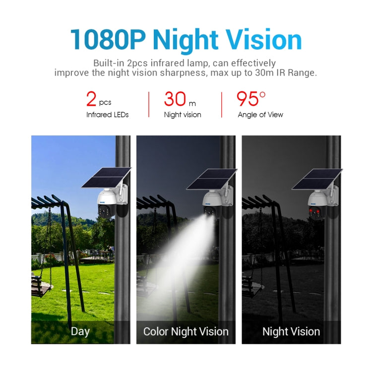 ESCAM solar security camera with infrared night-vision lighting for low-light coverage
