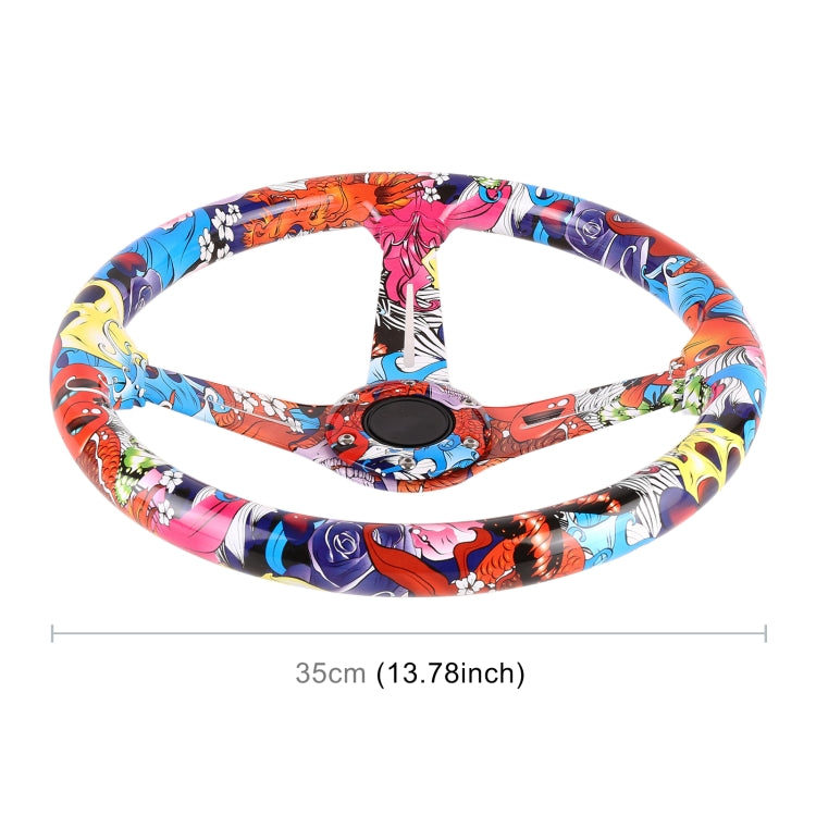 Graffiti ABS steering wheel cover with black center hub, shown with 35cm measurement.