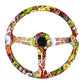 Colorful cartoon graffiti ABS steering wheel cover with black center hub.