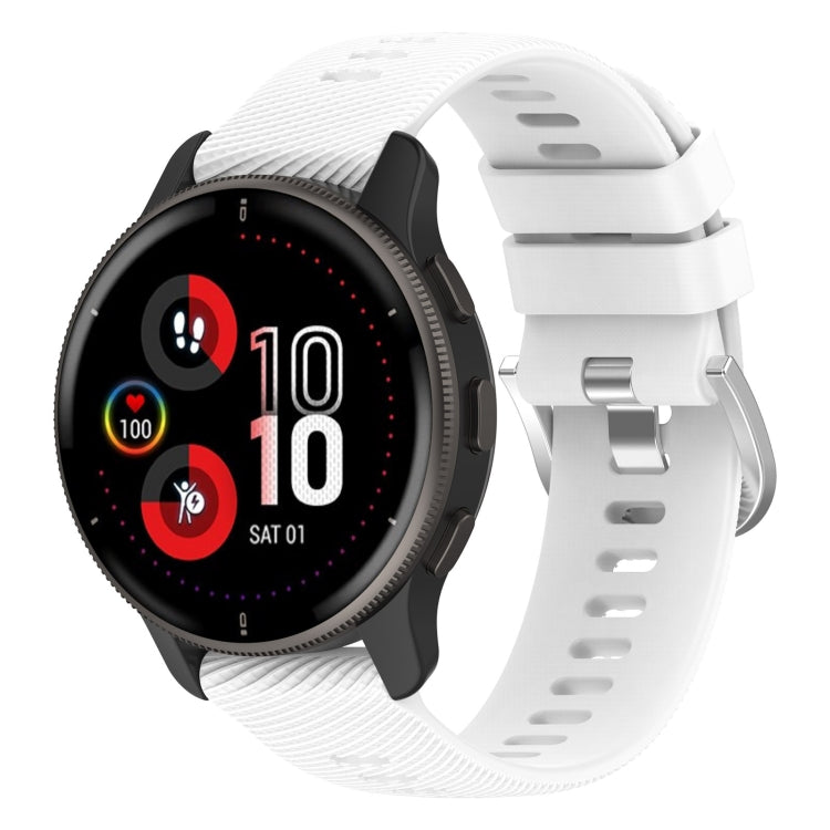 White silicone watch band with cross-textured finish and perforated-style links