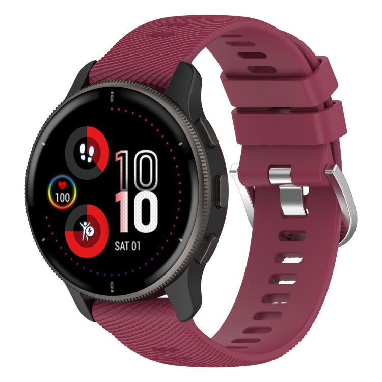 Wine red silicone watch band with cross-textured surface and clasp