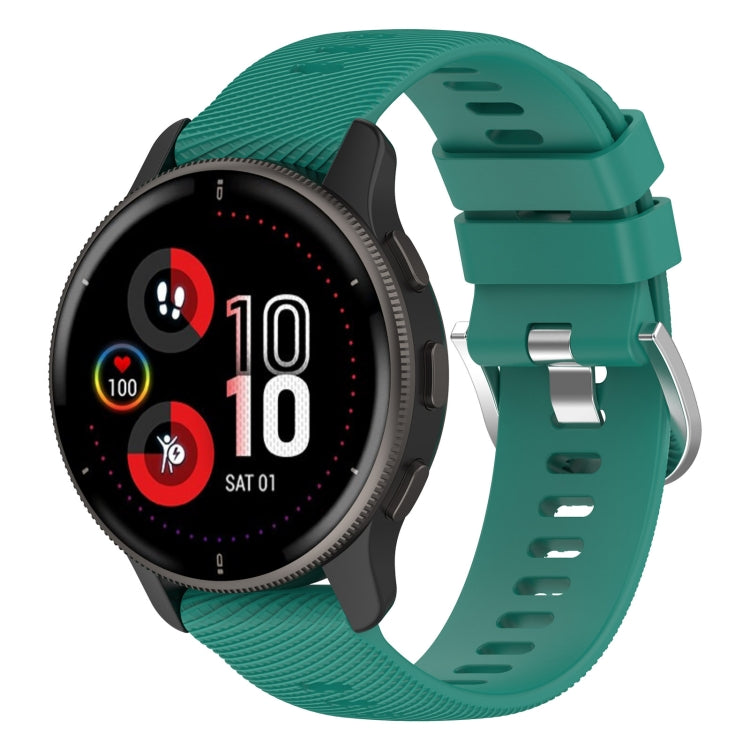 Teal cross-textured silicone smartwatch band with perforated clasp and metal adjuster