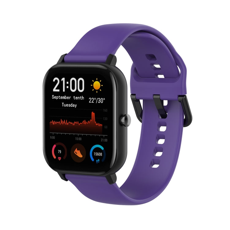 Purple soft silicone watch band with perforated holes and buckle clasp