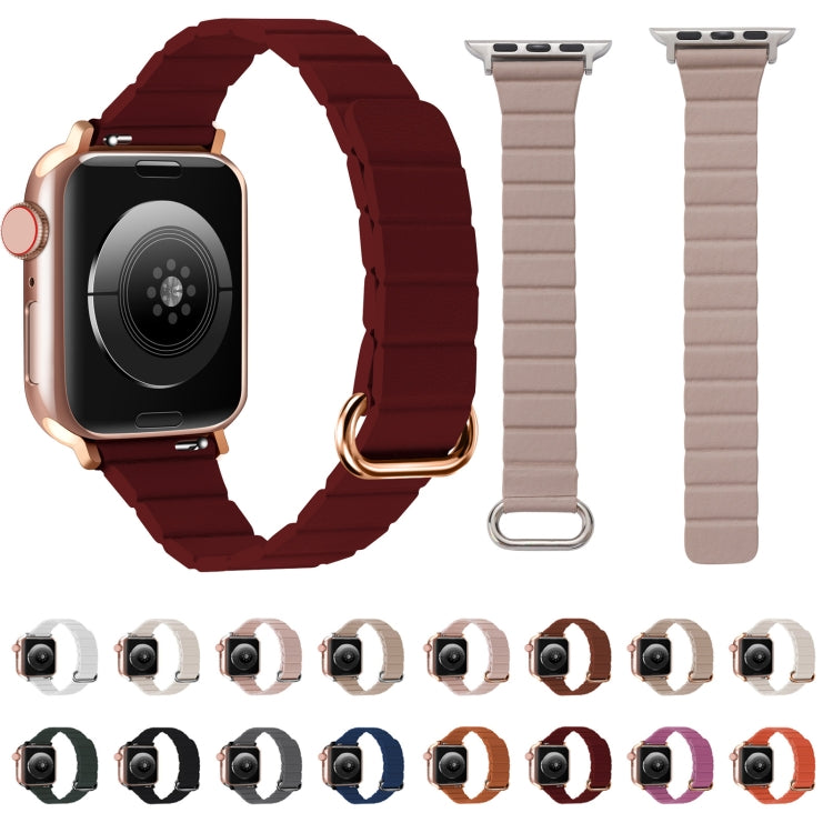 Magnetic watch band set with reverse buckle: burgundy strap and light beige strap