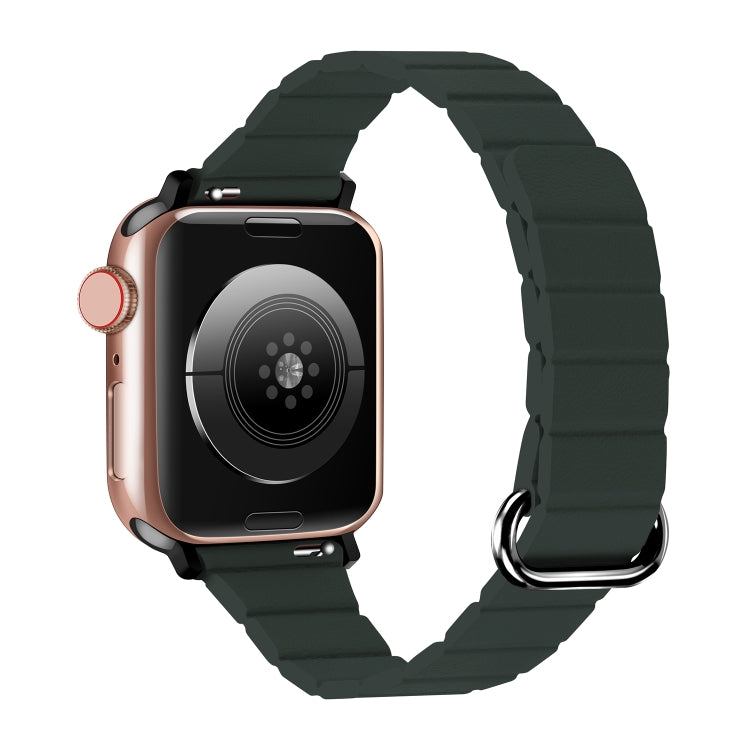 Magnetic watch band with reverse buckle, dark green silicone for Apple Watch