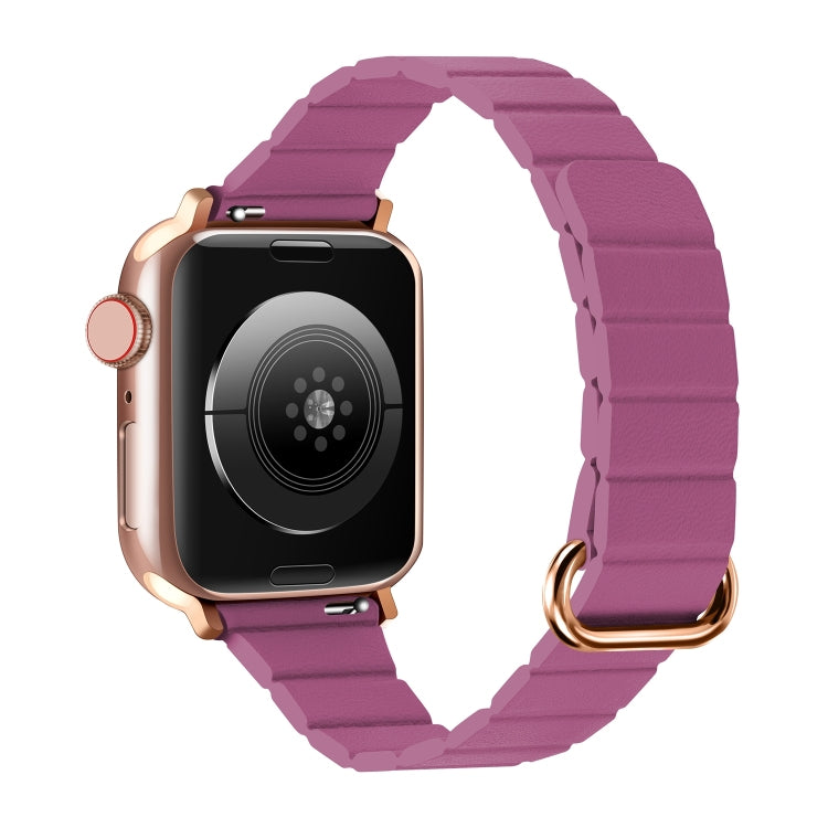 Reverse buckle magnetic watch band, purple strap with rose-gold metal loop clasp