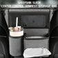 Grey car console hanging storage bag with mesh center pocket and two front pouches