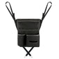 Black car center console hanging storage bag with mesh front pocket and two lower pouches