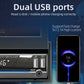 Car MP5 player highlighting dual USB ports for charging