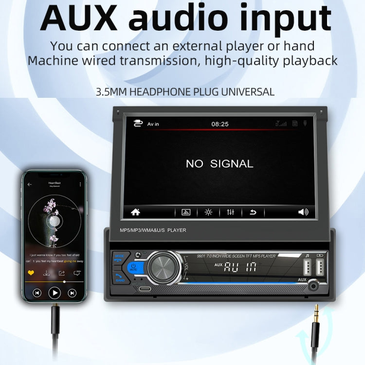 Car MP5 player with AUX audio input and 3.5mm headphone plug