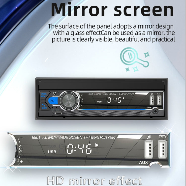 Car MP5 player front display with mirror-style screen effect