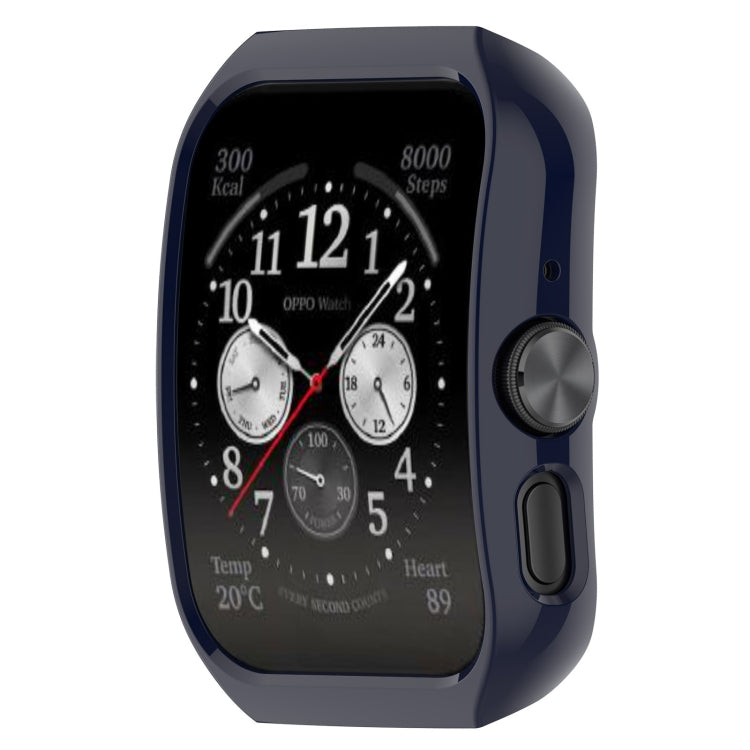 Ink blue protective watch case with curved edges and side buttons, for OPPO Watch.