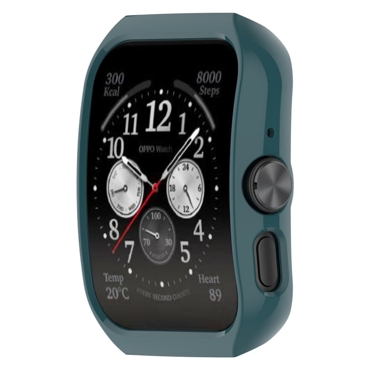 Pine green protective watch case with rounded frame and side controls, for OPPO Watch.