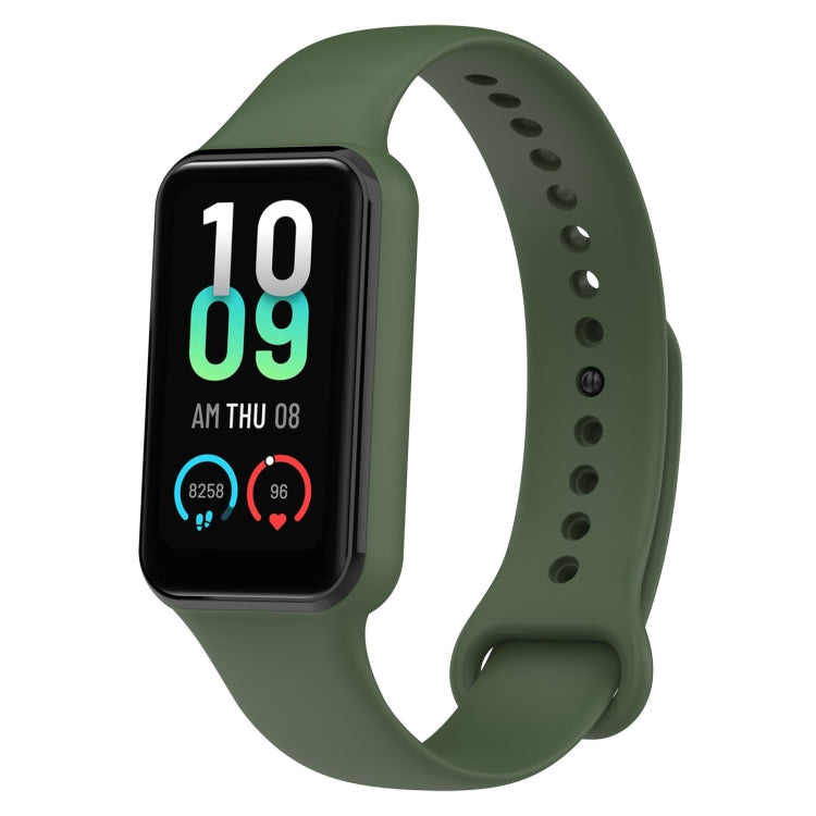 Silicone watch band for Amazfit Band 7, dark green with perforated strap and buckle