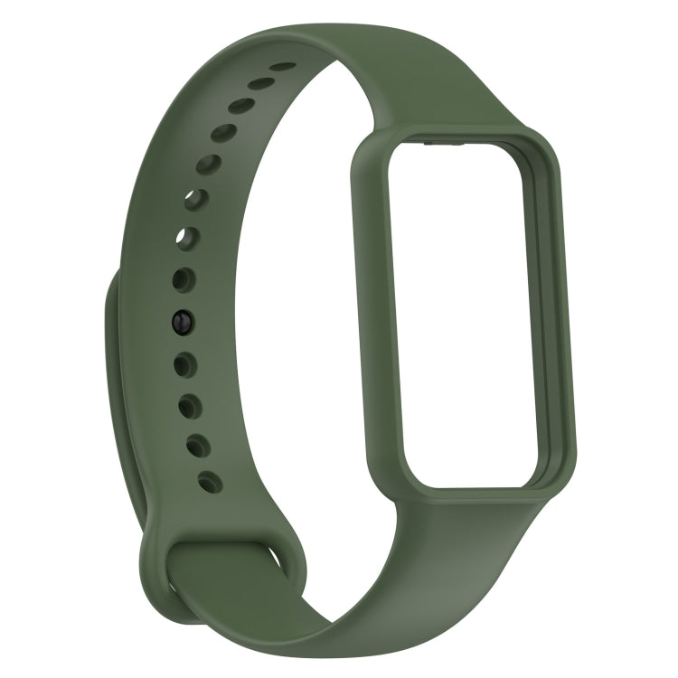Silicone watch band for Amazfit Band 7, dark green strap with curved clasp and holes