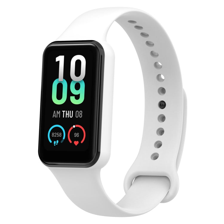 Silicone watch band for Amazfit Band 7, white strap with perforations and rounded clasp