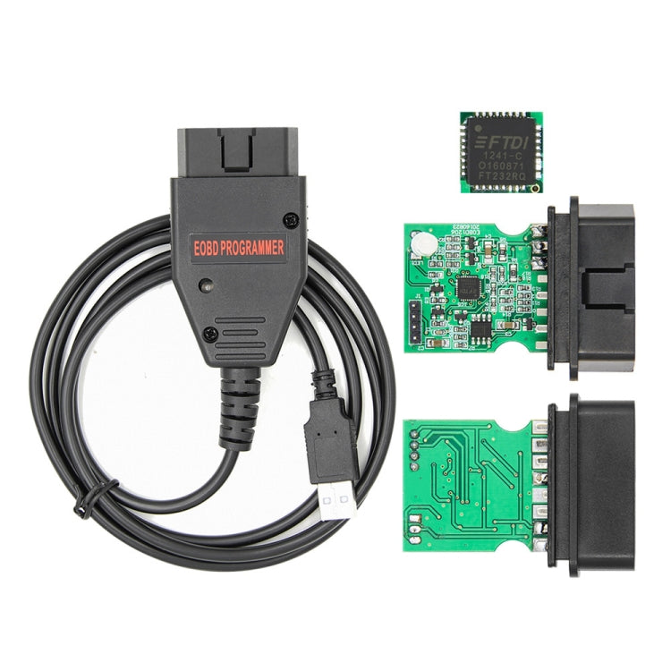 Auto OBD2 flasher programmer cable with circuit board and two plug connectors