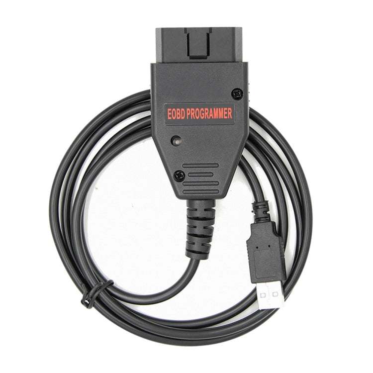 Auto flasher programmer interface cable with OBD-style connector and USB plug