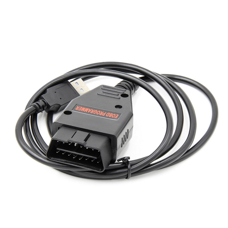 Auto flasher programmer cable with OBD-style diagnostic connector and bundled wires