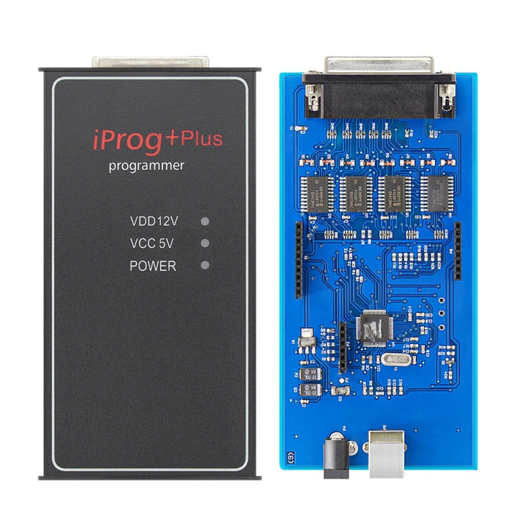 Car ECU programmer front view with open internal circuit board