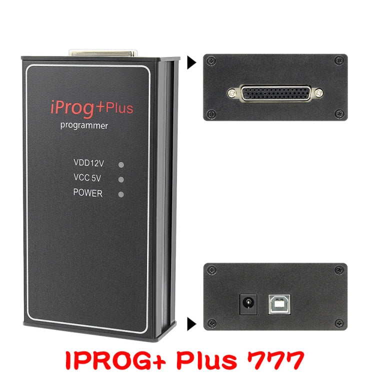 Car ECU programmer with port panels showing D-sub connector and power input