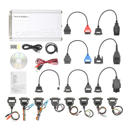 Car ECU programming tool set with interface box, cables, CD, and OBD connectors