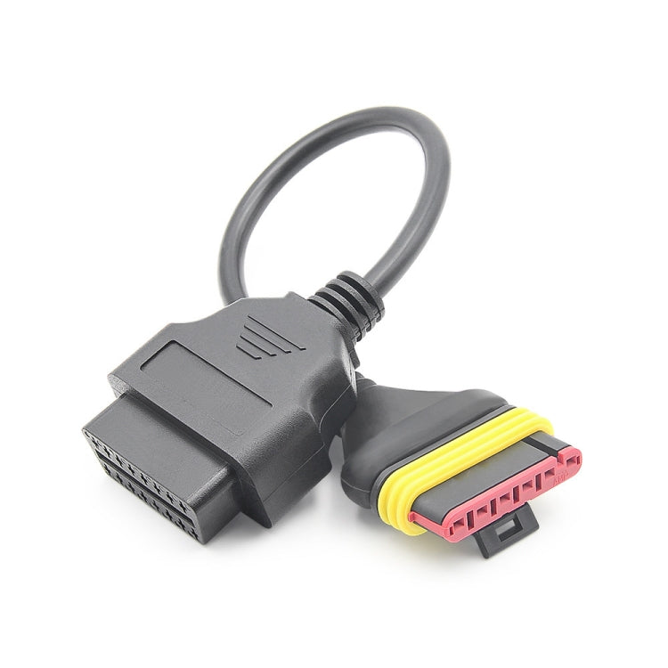 Motorcycle OBD adapter cable with 6-pin and 16-pin plugs, dark gray with yellow trim