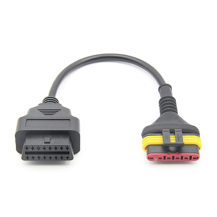 Motorcycle OBD adapter cable, left 16-pin connector and right 6-pin socket, gray and yellow