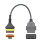 Motorcycle OBD adapter cable, 6-pin and 16-pin ends with yellow band and gray housing