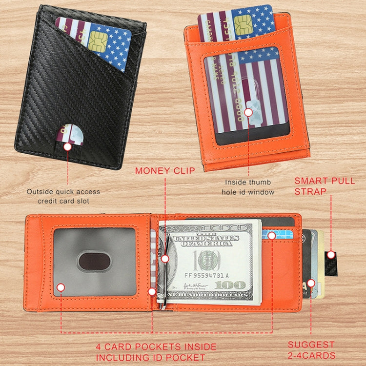 Carbon fiber wallets in black and orange with card pockets and money clip
