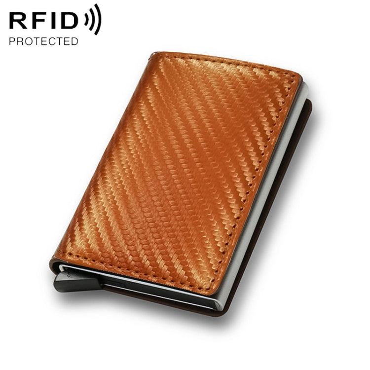 Orange carbon fiber RFID wallet with slim profile and metal money clip