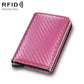 Pink carbon fiber RFID wallet with slim design and metal money clip