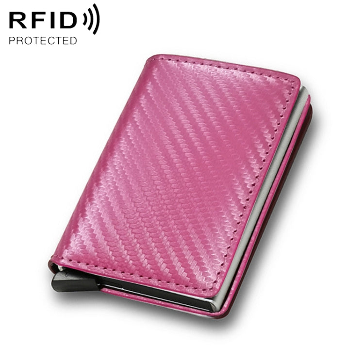 Pink carbon fiber RFID wallet with slim design and metal money clip