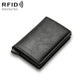 Black leather-look RFID wallet with slim profile and metal money clip