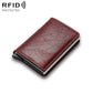 Red leather-look RFID wallet with slim profile and metal money clip