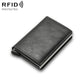 Dark gray leather-look RFID wallet with slim profile and metal money clip