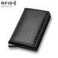 Black carbon fiber RFID wallet with slim profile and metal money clip