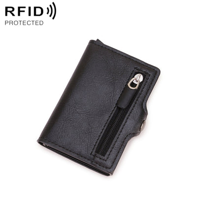 Black PU leather RFID card holder wallet with metal buckle and zipper pocket