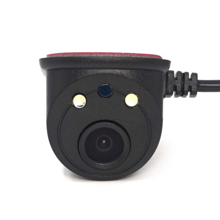 Black dome car side camera with red trim ring and attached cable