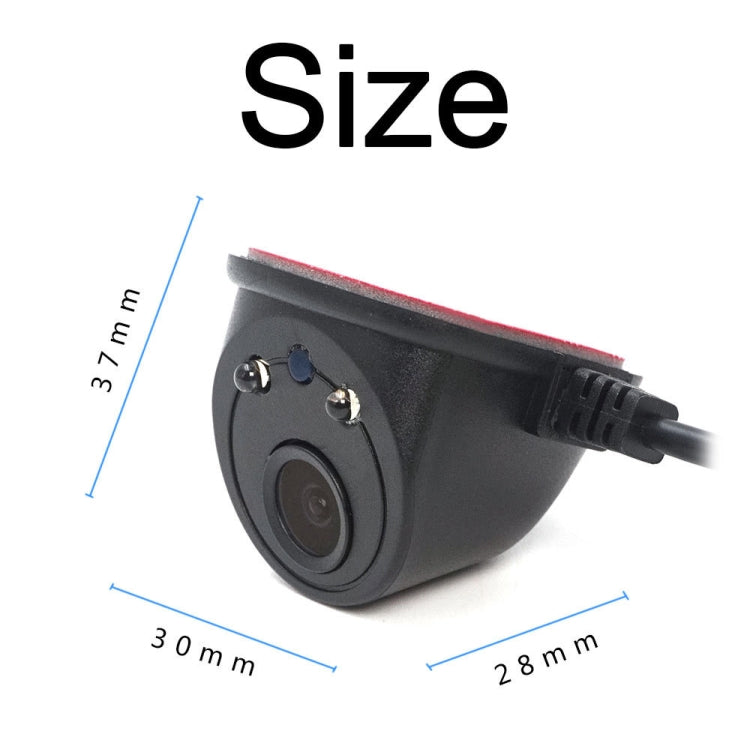 Black dome car side camera with red trim ring, front lens and cable plug